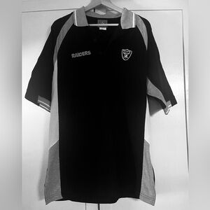 NFL Raiders Team Apparel Polo Black Gray  Colorblock Front Logo Short Sleeve